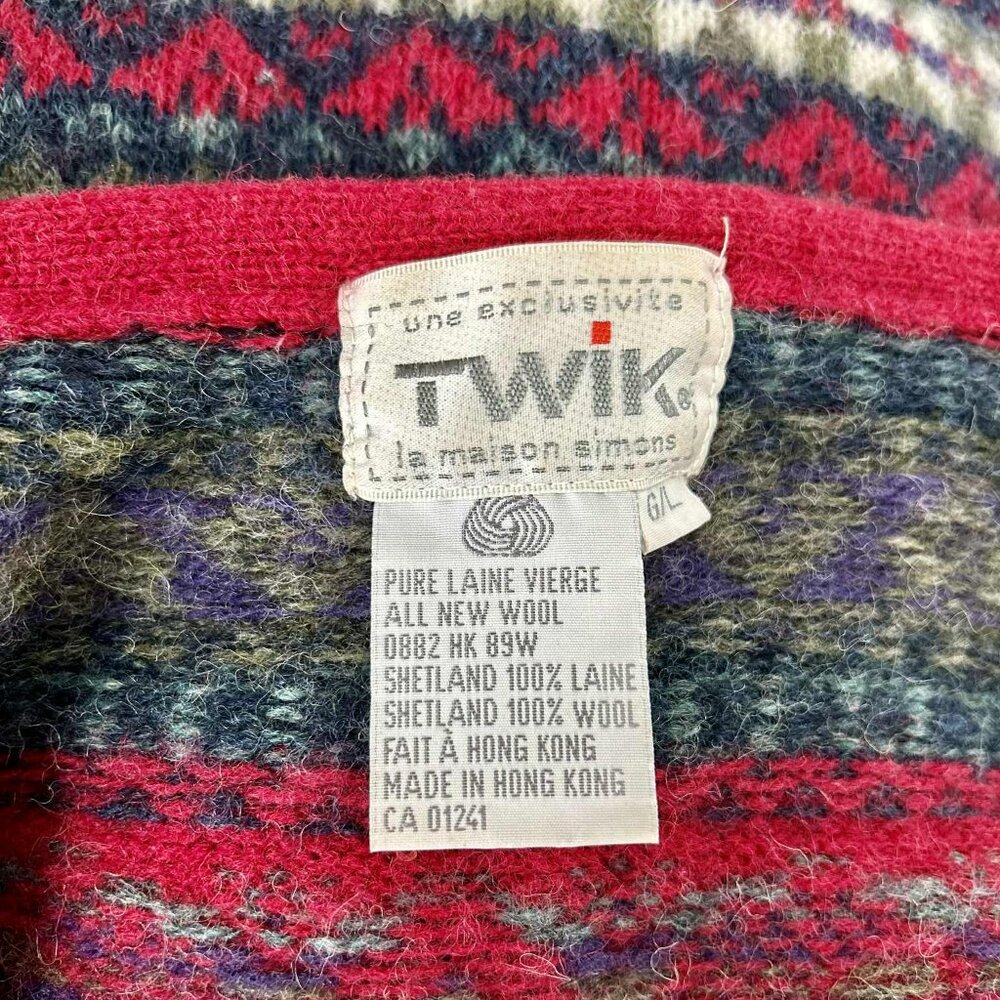 Vintage Simons Cerise & Multicolor Fair Isle Pure Shetland Wool Cardigan – US L - Picture 14 of 14